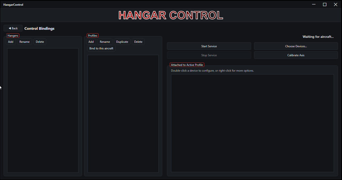 Hangar Control UI screenshot