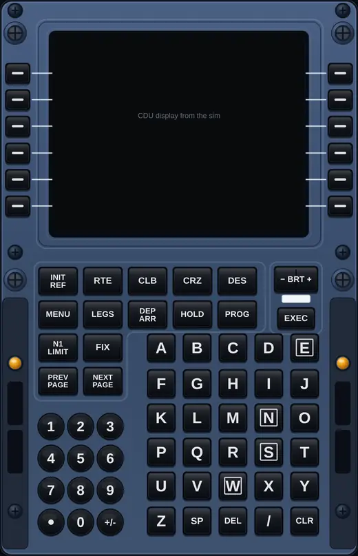 Boeing 737 CDU keypad with display cutout