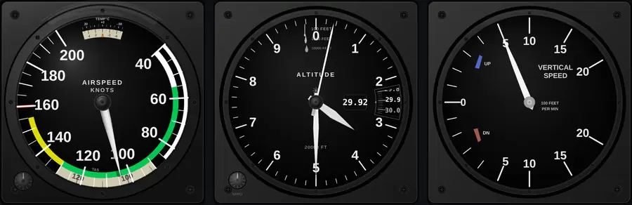 C172 airspeed indicator, altimeter and vertical speed indicator
