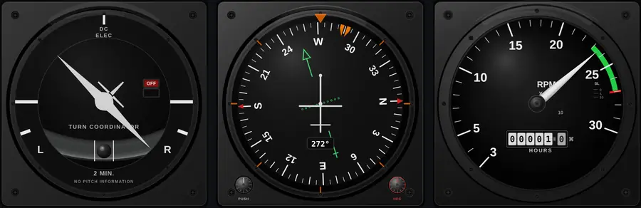 C172 turn coordinator, HSI and tachometer