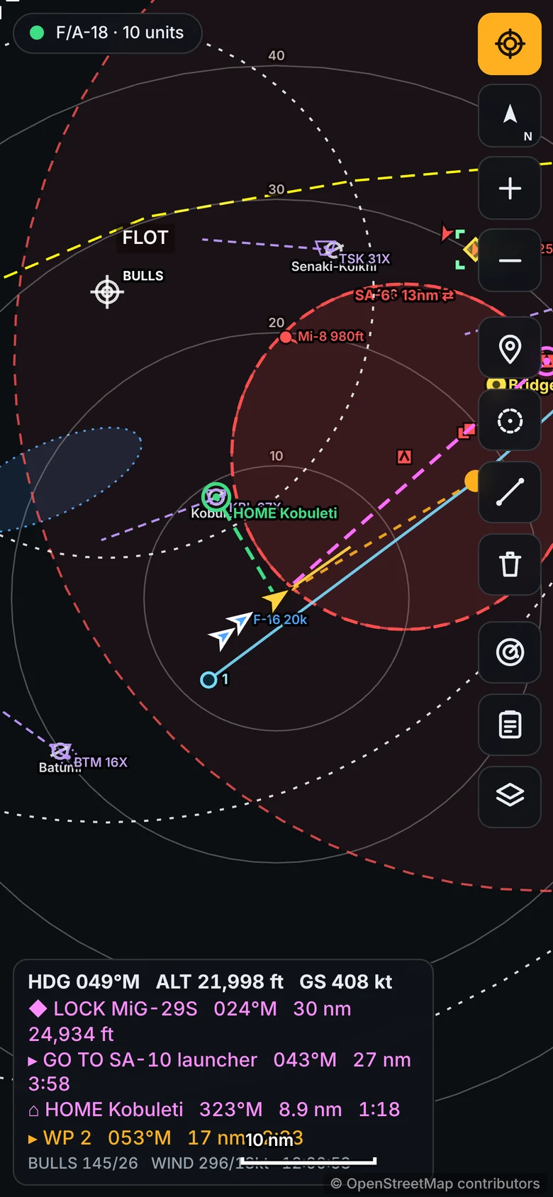 TacPad on a phone, showing the live map and HUD