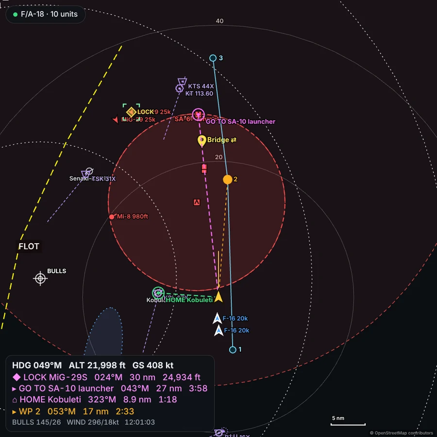 The VR view of the TacPad map, heading up, as shown inside the headset